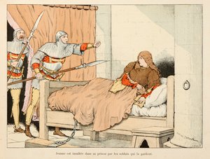 插图取自西奥多·卡胡 (Theodore Cahu) 的《圣女贞德》一书，由保罗·德·塞曼特 (Paul De Semant)（1855-1915 年）绘制：圣女贞德在监狱中遭到士兵的侮辱