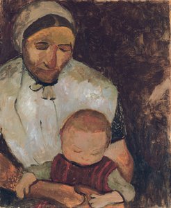 坐着的女人带着孩子在膝上；坐着的农夫，孩子在膝上，1903年 作者 宝拉·莫德森·贝克尔