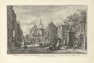海牙每日绿色市场景观
从 Kleyne Groenmarkt 观看海牙的大厅、市政厅和 Groote Kerk（标题见实物）
海牙八景（系列标题） 作者 皮埃尔·富凯