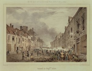 1830年9月25日星期日，在布鲁塞尔的Schaerbeck街战斗，由Dewasme-Pletinckx雕刻