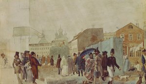 1837年在雨中在莫斯科的街头一幕