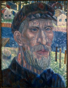 Kolkhoz 成员。(Kolkhoz成员）。苏联农民肖像，在约瑟夫-斯大林（Joseph Vissarionovich Djougachvili dit）（1879-1953 年）政府领导的集体化政策时期（1928-1940 年）。绘画 作者 帕维尔·尼古拉耶维奇·菲洛诺夫