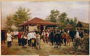 1877-1878 年俄土战争：1877 年在保加利亚的俄罗斯 12 个军团的参谋部。帕维尔-奥西波维奇-科瓦列夫斯基的画作