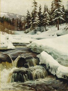 冬季景观与山洪流 作者 佩德·蒙斯特
