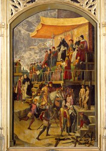 Inquisition “” Autodafe presides by Saint Dominica de Guzman (1170-1221), founder of the Dominican Order”” Painting on wood by Pedro Berruguete (1450-1504) 1495 Sun. 1,54x0,92 m Madrid, Musee du Prado 作者 佩德罗·贝鲁格特
