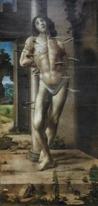 圣塞巴斯蒂安，约 1476-82 年（油画板） 作者 佩德罗·贝鲁格特