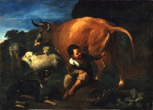 牧童与牛》，17 世纪晚期（布面油画） 作者 佩德罗·努涅斯·德比亚维森齐奥