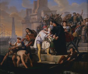 克里斯托弗·哥伦布（Christopher Columbus）准备启航美洲