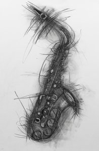 萨克斯风 2005（纸上炭笔画 作者 潘妮·沃登（Penny Warden）