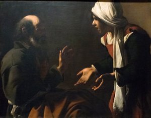 圣彼得的否认（面板油画） 作者 Pensionante de Saraceni