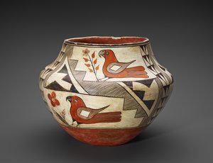 带有鹦鹉的罐子（奥拉）。 作者 People Acoma