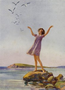 海边享受阳光的女孩（彩色平版） 作者 珀西贝尔希克林
