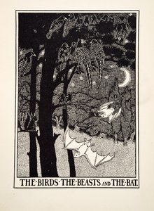 鸟、兽和蝙蝠，选自《伊索的一百个寓言》，1903年出版（雕刻）。 作者 珀西·比林斯赫斯特（Percy J.