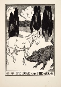 野猪和驴子，来自A Andred寓言的Aesop，pub.1903
