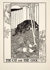“猫与公鸡”，来自A Andred寓言的Aesop，pub.1903