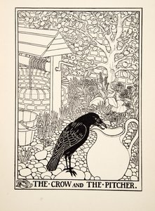The Crow and the Pitcher，来自阿索普的一百个寓言，pub.1903