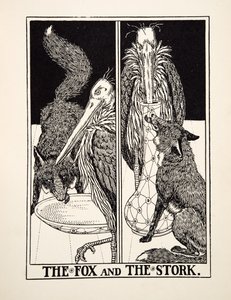 福克斯和鹳，来自A Hundred Fables of Aesop，pub.1903 作者 珀西·比林斯赫斯特（Percy J.