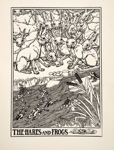The Hares and Frogs，来自A Andred寓言的Aesop，pub.1903 作者 Percy J. Billingshurst
