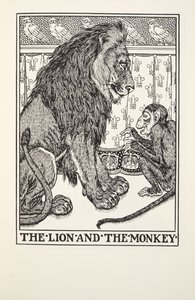 狮子和猴子，来自Fontaine Fables，酒吧。 1905年