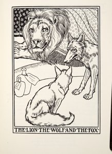 狮子，狼和狐狸，来自Fontaine Fables，酒吧。 1905年