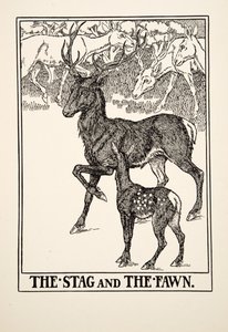 雄鹿和小鹿，来自Aesndred寓言的伊索，pub.1903