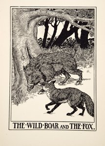 野猪和狐狸，选自《伊索的一百个寓言》，1903年出版（雕刻）。