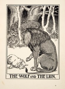 狼和狮子，选自《伊索的一百个寓言》，1903年出版（雕刻）。 作者 珀西·比林斯赫斯特（Percy J.