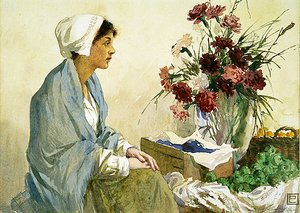 卖花人》（纸本水彩画）