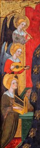 天使奏乐的圣母（细节）--佩雷-塞拉（Pere Serra，约 1357-1406 年活跃）的画作，约 1380 年 - 画板上的钢笔画 - 巴塞罗那加泰罗尼亚国家艺术博物馆