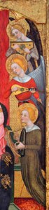 天使奏乐的圣母像（详图）--佩雷（佩德罗）-塞拉（Pere (Pedro) Serra，活跃于 1357-1406）的绘画，约 1380 年 - 画板上的钢笔画 - 巴塞罗那加泰罗尼亚国家艺术博物馆