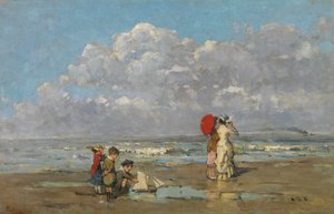海滩上（布面油画） 作者 伯里克利·潘塔齐斯