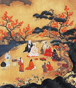 安土桃山时代（1568-1600年），日本16世纪，安土桃山时代（1568-1600年），妇女在高尾看枫树，屏风，详细说明