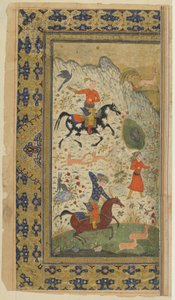 Firdawsi撰写的《 Shahnama（列王记）的皇家狩猎》，约1590-1600年（墨水，不透明的水彩和纸上的金色） 作者 波斯学校