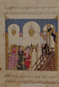 添加 Ms 22114 f.94，"The Maqamat "中的 Abu-Zayd 在撒马尔罕清真寺布道，可能由 al-Wasiti 绘制插图（纸面水粉画） 作者 波斯学校