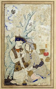 Art Islam: Portrait of Shah Abbas I embracing one of his pages. Persian drawing of 1672. Dim: 0,16 x 0,27m. Paris, Musee Du Louvre 作者 波斯学校