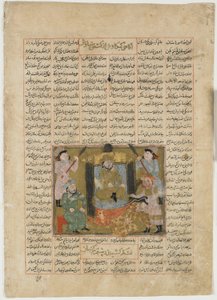 鲁斯塔姆之手的苏达巴之死，来自Firdawsi的Shahnama（国王之书）（d.1020）（纸上不透明的水彩，墨水，金银） 作者 波斯学校