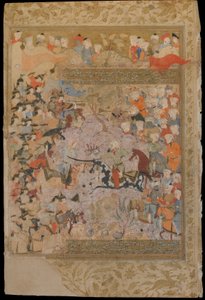来自Mirkhwand的Rawzat al-safa（幸福花园）的Folio（d.1498）;正面：阿勒颇的战斗拜占庭，伊朗设拉子，萨法维时期，1571-72（不透明的水彩，墨水和黄金 作者 波斯学校