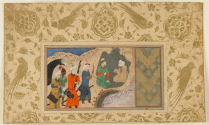 来自不明文本的Folio; Iskandar（？）访问隐士，伊朗，c.1500（不透明的水彩，墨水和黄金在纸上） 作者 波斯学校