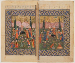 来自不明文本的Folio;译文：Sulayman Enthroned，Shiraz，Iran，c.1560-70 作者 波斯学校