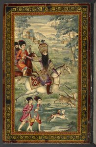 IO Islamic 3558 法特-阿里-沙阿-卡贾尔肖像，"Dīvān-i Khāqān"，作者：Fatḥ ʻAlī Shāh Qājār（漆上彩绘） 作者 波斯学校