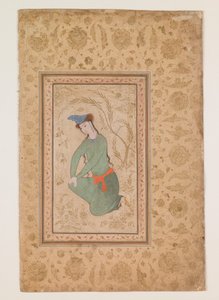 下跪的青年，17 世纪早期（纸面水彩画） 作者 波斯学校