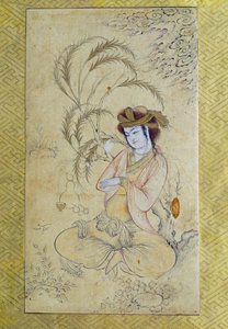 波斯艺术：“杨柳下归来的年轻人”17世纪巴黎的匿名水粉画，卢浮宫博物馆 作者 波斯学校