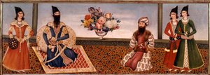 波斯国王 Fath Ali Shah（1771-1834 年）围绕着他的宫廷成员 设拉子画派（设拉子）（19 世纪）德黑兰，Foroughi 收藏 作者 波斯学校