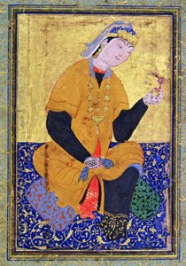 Hamida Banu Begum的肖像，拿着印章，从1550年米尔阿里的选集中说明了对开页， 作者 波斯学校
