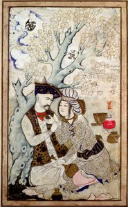 沙阿-阿巴斯一世肖像及其一页，署名 Muhammad Qasim 作者 波斯学校