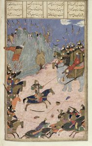 Rustam从他的大象拖拽Khaqan，从Shahnama（国王之书）插图，由Abul-Qasim Manur Firdawsi（c.934-c.1020）c.1440-45（笔，墨水和wc在牛皮纸上） 作者 波斯学校