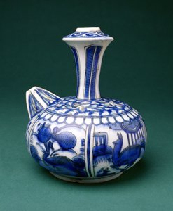 Safavid蓝色和白色Kendi，1600-50（釉下彩绘陶器） 作者 波斯学校