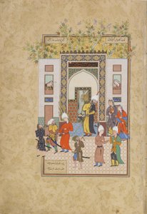 婴儿证人证明Yusufs无罪，来自Jaf（1842年）的Haft awrang（七个宝座）的对开，可能是Mashad，Khurasan，伊朗，Safavid王朝，1556-1565（墨水，不透明水彩和gol