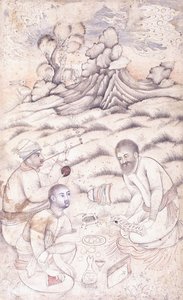 风景中的三个年轻人，c。 17世纪中叶 作者 波斯学校