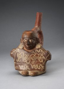 马Man壶描绘人控股装饰的纺织品，主前100年-公元500年 作者 秘鲁学校